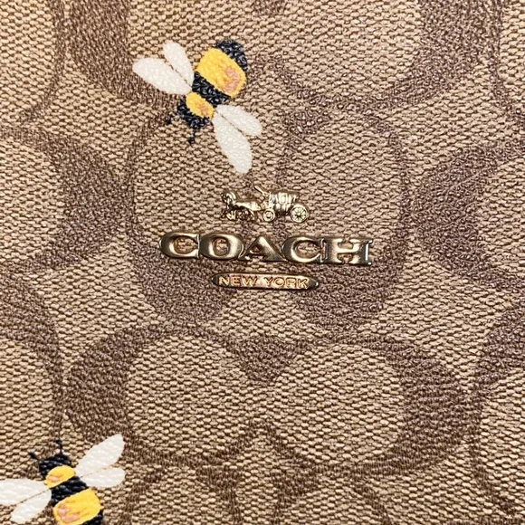 Coach City Tote Signature Logo Canvas Large Tote with Bee Print Like New - Picture 2 of 14